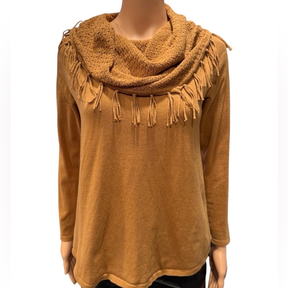 STYLE & CO Fringe Cowl Neck Top SP